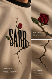 Close-up of WAQT SABR T-shirt rose and thorns design