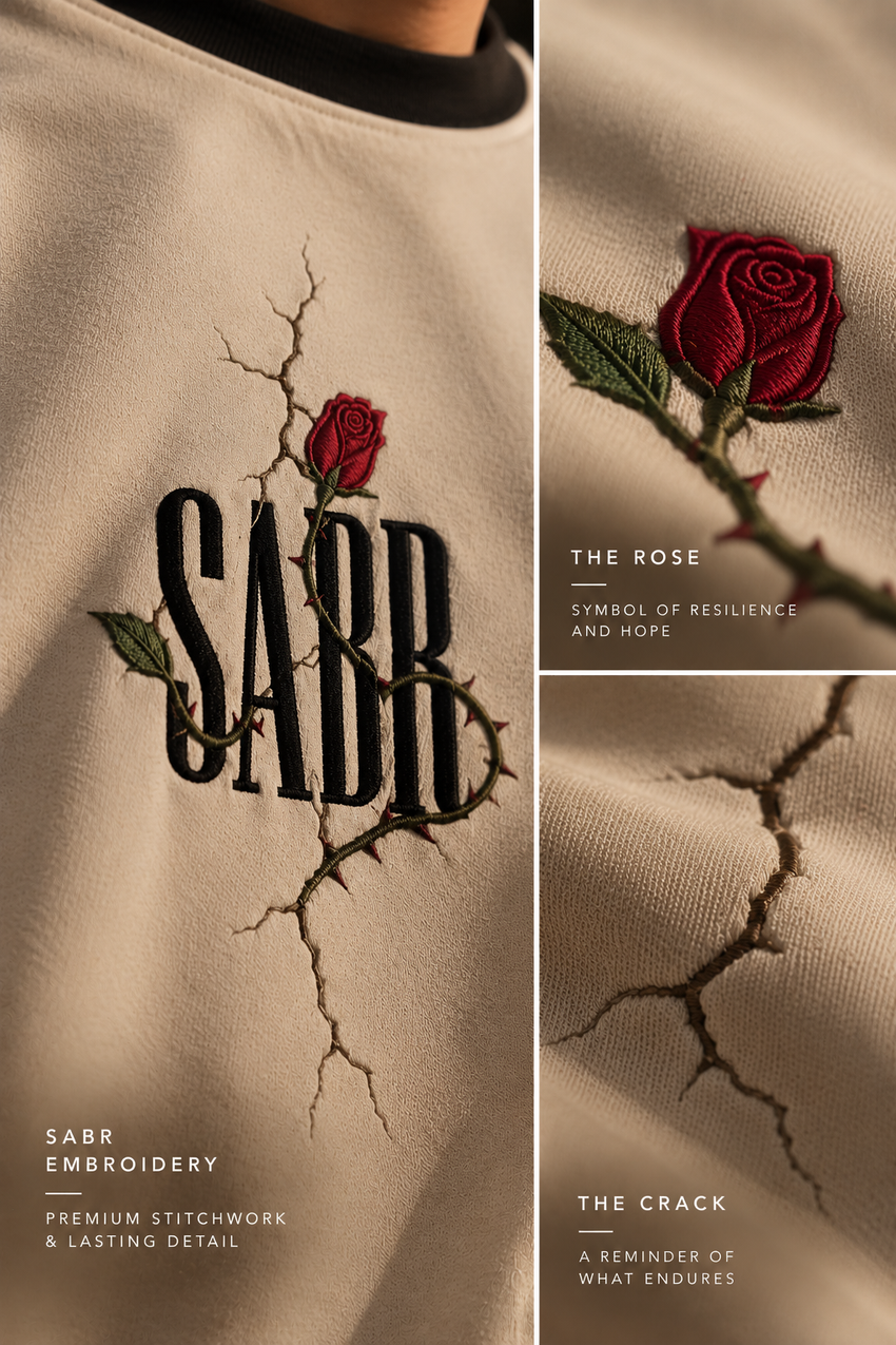 Close-up of WAQT SABR T-shirt rose and thorns design
