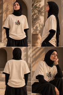 Lookbook featuring WAQT SABR rose graphic T-shirt