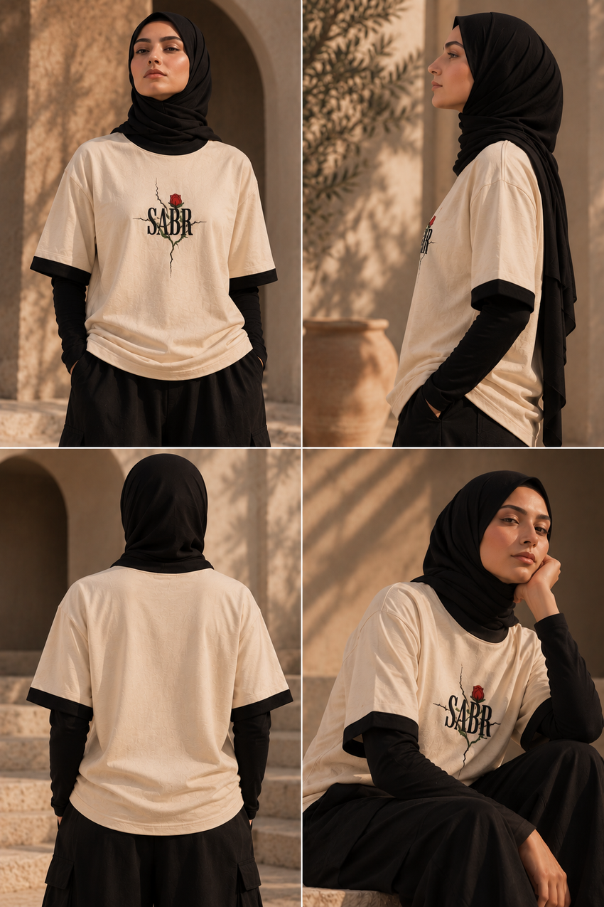 Lookbook featuring WAQT SABR rose graphic T-shirt