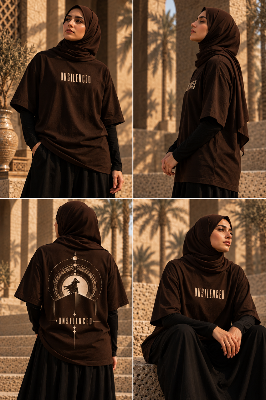 WAQT Bilal Unsilenced graphic T-shirt photographed in desert light
