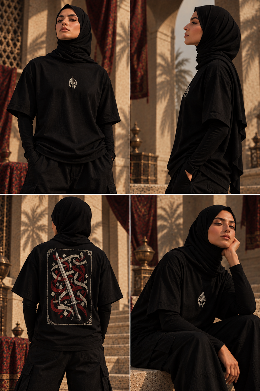 Courtyard streetwear lookbook for WAQT Khalid bin Waleed Undefeated T-shirt